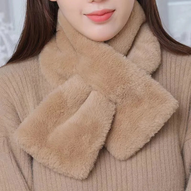 Lux Faux Fur Cross-Collar Neck Warmer Scarf for Winter