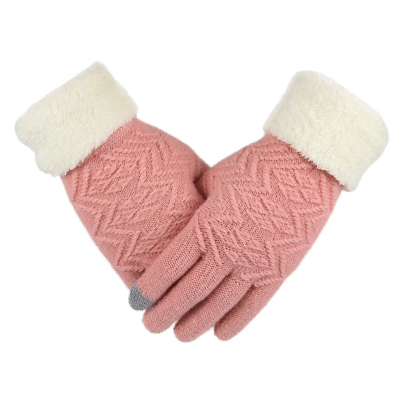 Cozy Plush-Lined Knit Gloves with Touchscreen Compatibility