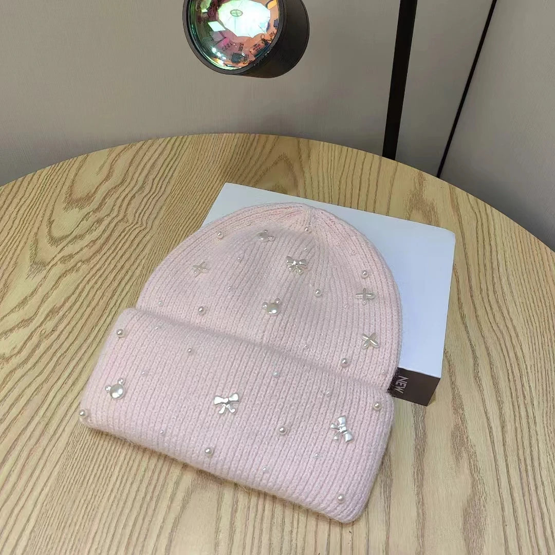 Pearl-Accent Knit Beanie