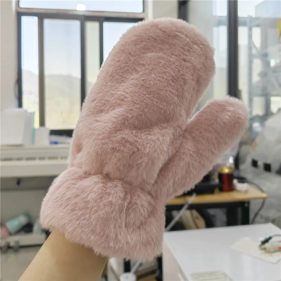 Ultra-Soft Fluffy Plush Mittens for Cozy Winter Warmth