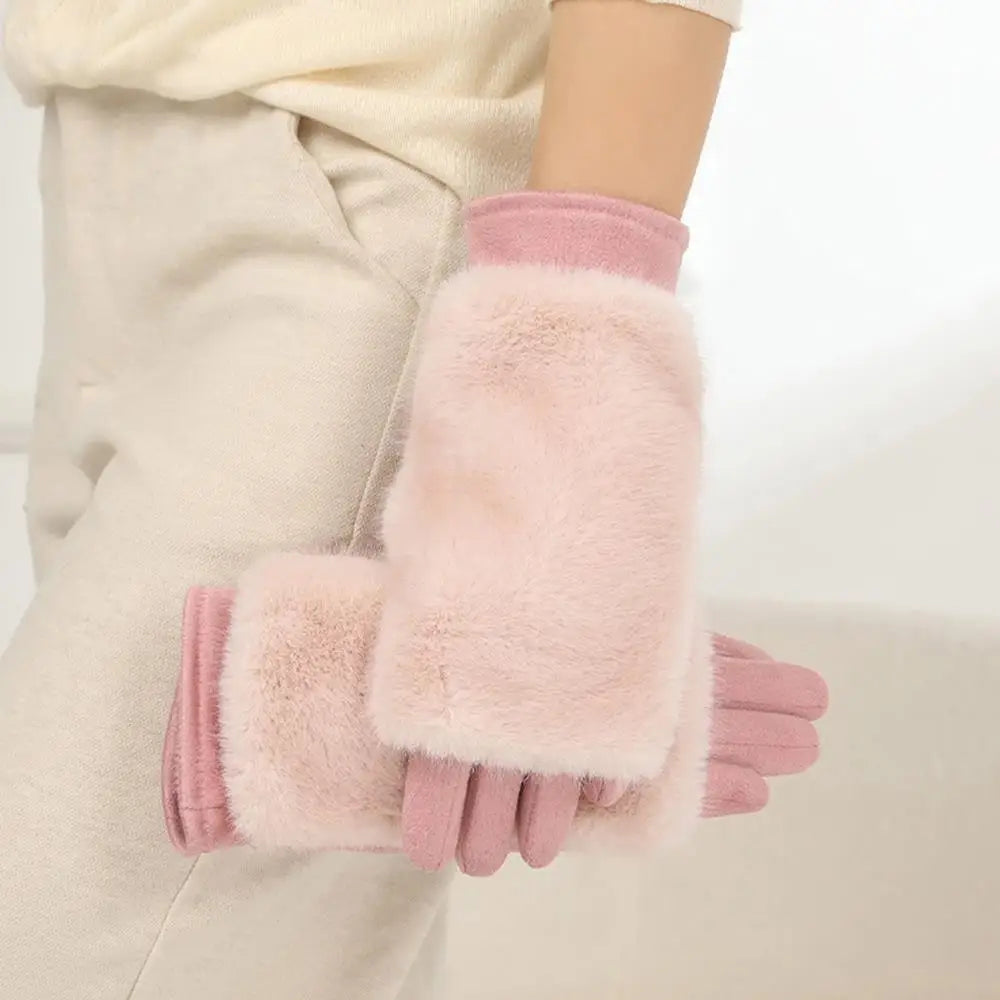 Luxurious Suede Rabbit-Fur Touchscreen Winter Gloves