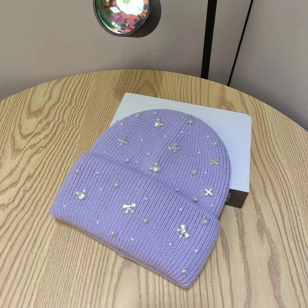 Pearl-Accent Knit Beanie