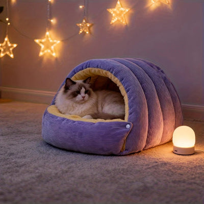 Cozy Arctic-Fleece Cat Cave Bed - Warm, Enclosed Hideaway for Cats