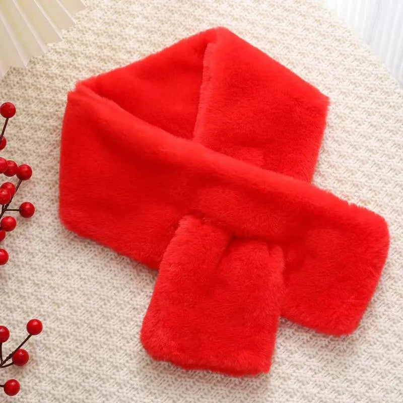 Lux Faux Fur Cross-Collar Neck Warmer Scarf for Winter