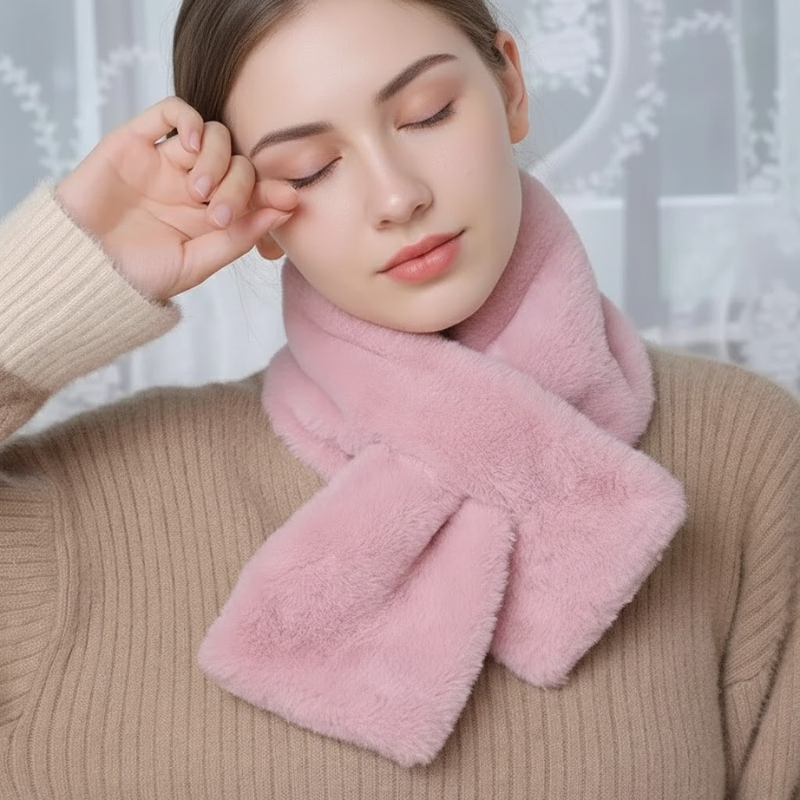 Lux Faux Fur Cross-Collar Neck Warmer Scarf for Winter