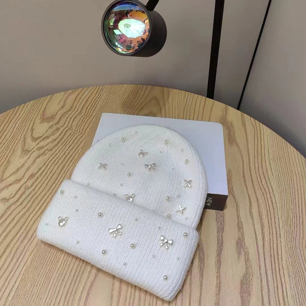 Pearl-Accent Knit Beanie