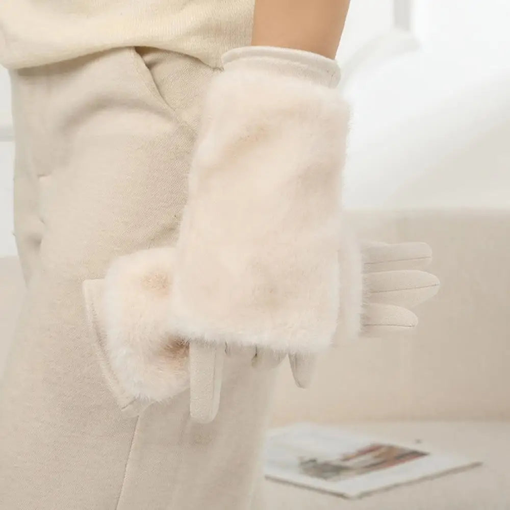 Luxurious Suede Rabbit-Fur Touchscreen Winter Gloves