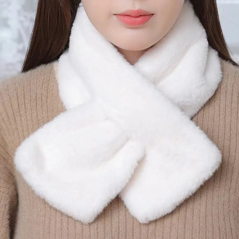Lux Faux Fur Cross-Collar Neck Warmer Scarf for Winter
